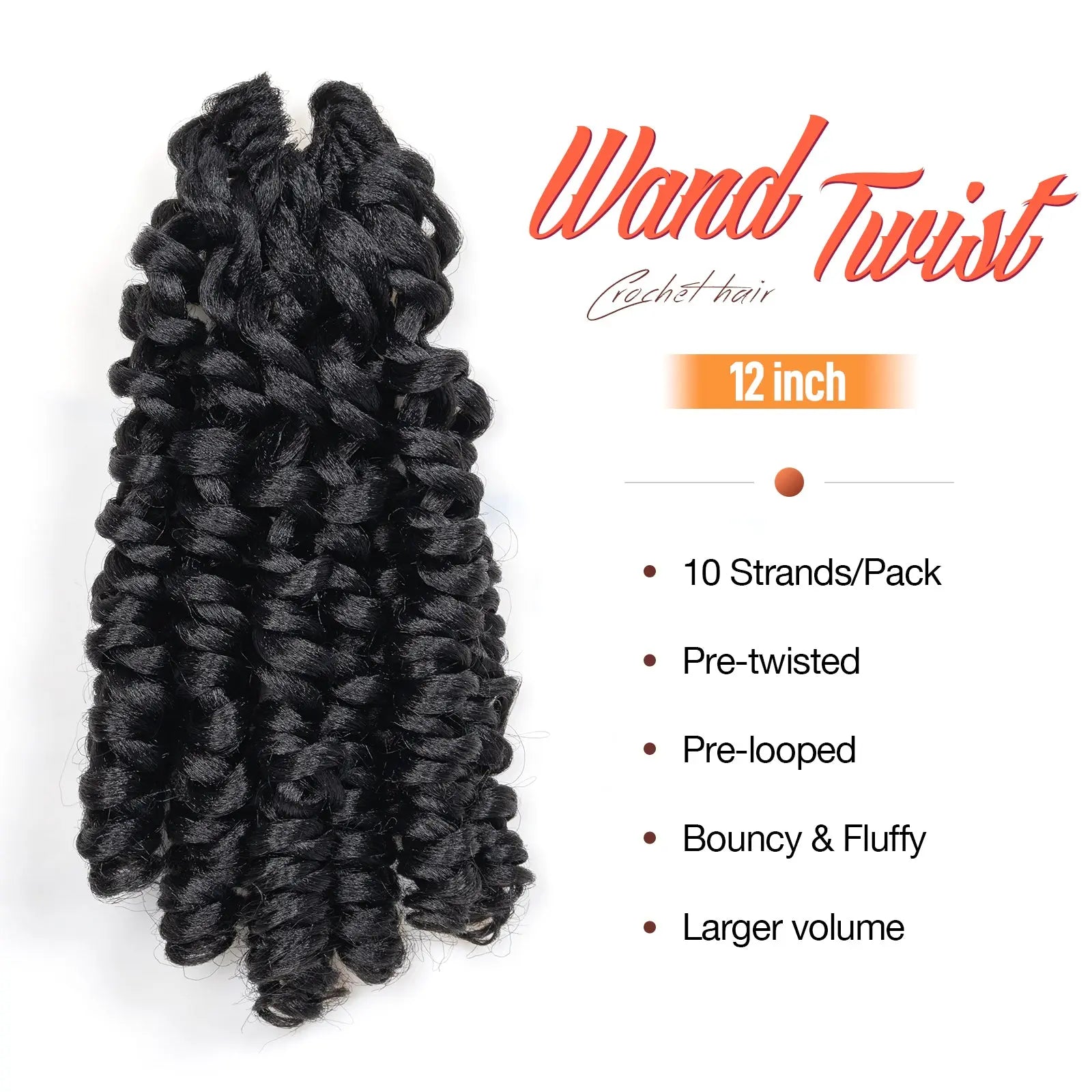 Clearance | Toyotress Wand Twist Crochet Hair | 10-12 Inch Natural Black Pre-twisted Jamaican Bounce Wand Twist Crochet Braids Synthetic Braiding Hair Extensions Toyotress